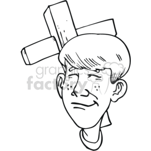 Black and white boy with a cross behind his head