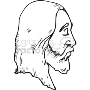 This clipart image features a line drawing or sketch of a man who is commonly associated with depictions of Jesus Christ in Western art. The image shows a profile view with distinctive long hair and a beard, which is typical for religious representations of Jesus in a variety of Christian denominations, including LDS (The Church of Jesus Christ of Latter-day Saints).