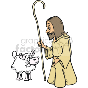   The clipart image depicts a stylized representation of a man with a beard and long hair, dressed in a robe and holding a shepherd