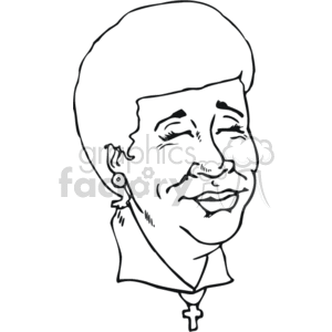 The clipart image shows a line drawing of a smiling person with a short hairstyle, wearing earrings, and a cross necklace, which could indicate a Christian religious belief. 