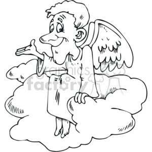 Cartoon drawing of angel sitting on a cloud