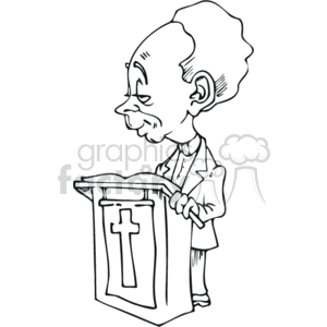   The clipart image depicts a caricature of a religious figure, which seems to be a Christian clergyman or priest, likely intended to represent an African American individual. He