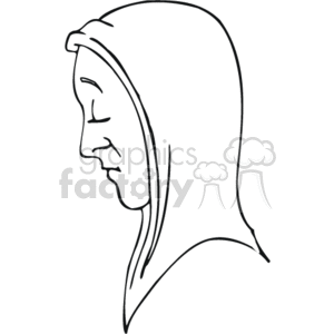 The clipart image depicts a simple line drawing of a character that resembles a Christian nun in profile. The character is wearing a traditional head covering, suggesting a habit typically worn by nuns, and her eyes are closed, which could imply prayer or contemplation.