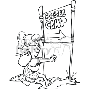 Cartoon drawing of girl running to bible camp