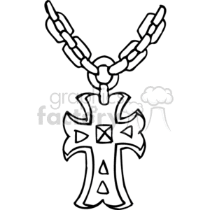 The clipart image depicts a Christian cross pendant attached to a chain, which suggests it is a piece of jewelry, potentially gold based on the keywords provided. The cross features a decorative design with geometric shapes, including squares and triangles, which add to its visual appeal.