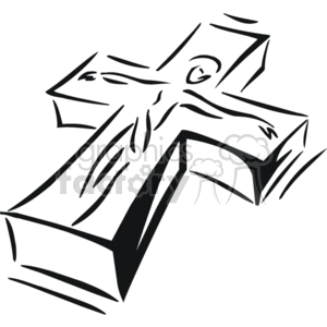 The clipart image shows a stylized illustration of a Christian cross. It has a bold, sketch-like quality with various line thicknesses giving it an artistic flair.