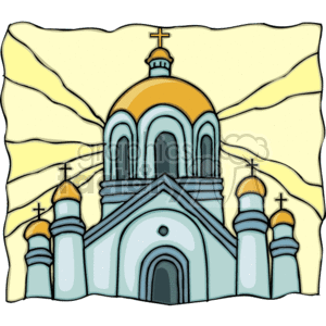 Stylized Christian Church with Golden Domes