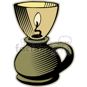 The image shows a stylized illustration of a lantern, often associated with themes like guidance, light, and perhaps the concept of illumination in a spiritual or religious context. The lantern is depicted with a handled base that resembles a pitcher or an oil lamp, topped with what looks like a flame encased within a transparent shade or cover that is cup or chalice-shaped.
