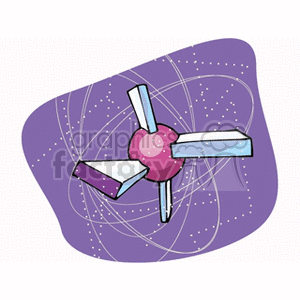 A stylized clipart image of a satellite against a purple background with dotted lines and stars, representing a Sci-Fi theme.