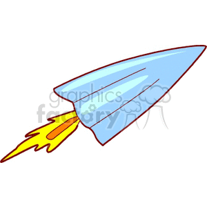 Blue Cartoon Spaceship with Flame Tail