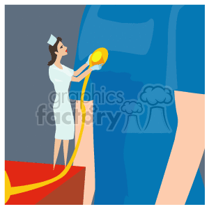   The clipart image depicts a stylized nurse in a traditional white uniform and nurse