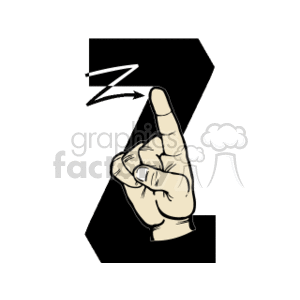 This clipart image depicts the American Sign Language (ASL) hand sign for the letter Z. It shows a hand with the index finger pointing up and making a small zigzag motion, which represents the letter Z in ASL.
