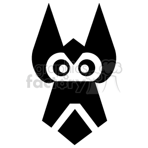 The image is a stylized, abstract representation of a face or possibly a mask-like figure. There are two large, circular eyes, a pointed feature that could be interpreted as a nose, and the overall shape of the figure resembles a head with a stylized hairline or crown-like feature at the top and a kind of collar or neck piece at the bottom.