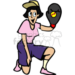 Cartoon Softball Player in Action