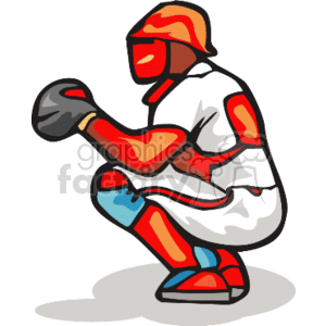   The clipart image features a stylized illustration of a baseball player in the position of a catcher, complete with catcher
