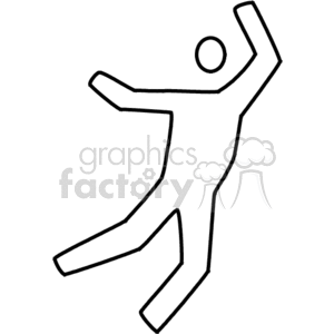 A black and white outline of a human figure in a dynamic, mid-air pose with arms and legs outstretched.