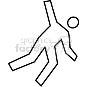 A simple black and white clipart image of an abstract human figure falling or in motion with one arm raised.