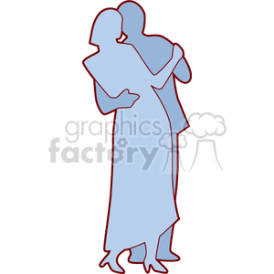 A clipart image of a silhouetted couple embracing and dancing, depicted in blue with a red outline.