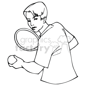 The clipart image shows a line drawing of an individual playing tennis. The person is holding a tennis racket in one hand and appears to be preparing to hit a tennis ball with a focused expression on their face. The attire and stance suggest an active moment during a tennis match or practice.