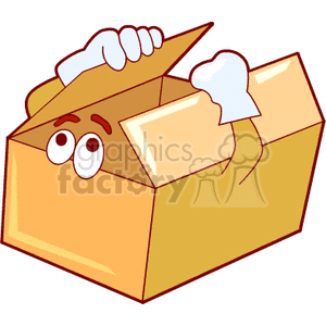box with cartoon eyes and hands