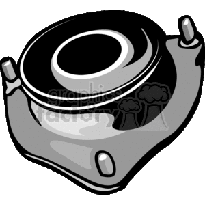 The image is a clipart of a brake caliper, which is a part of a vehicle's braking system. The brake caliper houses the brake pads and pistons of the brake system. Clipart like this is often used in educational material, manuals, or websites related to auto repair and parts.