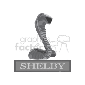 The image appears to be a grayscale clipart featuring the silhouette of a cobra snake with its hood expanded, placed above the text SHELBY. The image is use associated with the automotive industry, particularly with high-performance vehicles.