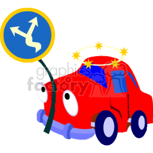   The clipart image depicts a cartoonish red car with a dazed expression, indicated by stars circling above its 