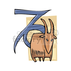 Clipart image of a stylized goat, symbolizing the Capricorn zodiac sign, with the Capricorn symbol in the background.
