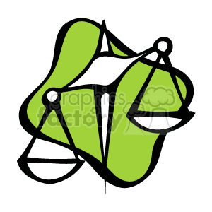 Clipart image of the Libra zodiac sign represented by balancing scales on a green abstract background.