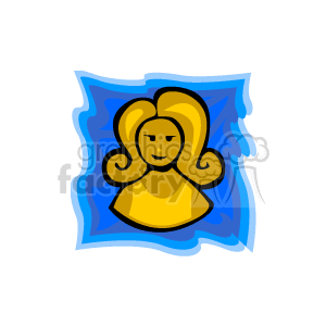 The image is a stylized representation of the Virgo zodiac sign. It features an illustration that appears to be a simplified female figure with flowing hair, suggestive of the Virgo maiden symbol, against a blue background with a decorative border.