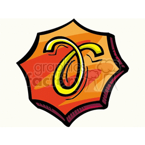 A clipart image featuring the Aries zodiac sign symbol, represented in a bold and colorful design with shades of orange and yellow.