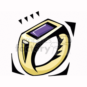 Clipart image of a gold ring with a purple gemstone, possibly representing a birthstone related to star signs and horoscopes.