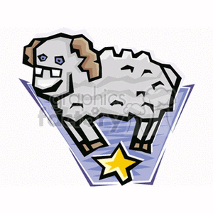 A clipart image of an Aries symbol represented by a cartoon-like ram, associated with star signs and horoscopes. The ram is depicted standing above a yellow star.