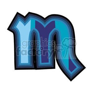 A colorful clipart of the Scorpio zodiac sign featuring a stylized 'm' shape with shades of blue and purple.