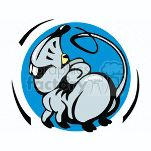 This clipart image features a cartoon-style rat, depicted in a playful and animated manner against a blue circular background. The illustration represents the Rat zodiac sign in Chinese astrology.