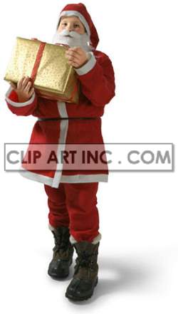 Santa Claus Holding a Wrapped Gift