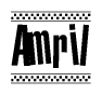 The clipart image displays the text Amril in a bold, stylized font. It is enclosed in a rectangular border with a checkerboard pattern running below and above the text, similar to a finish line in racing. 