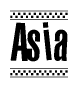 The image contains the text Asia in a bold, stylized font, with a checkered flag pattern bordering the top and bottom of the text.