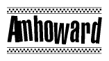 The clipart image displays the text Amhoward in a bold, stylized font. It is enclosed in a rectangular border with a checkerboard pattern running below and above the text, similar to a finish line in racing. 