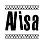 The clipart image displays the text Alisa in a bold, stylized font. It is enclosed in a rectangular border with a checkerboard pattern running below and above the text, similar to a finish line in racing. 
