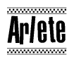The clipart image displays the text Arlete in a bold, stylized font. It is enclosed in a rectangular border with a checkerboard pattern running below and above the text, similar to a finish line in racing. 