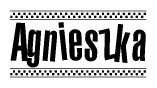 The clipart image displays the text Agnieszka in a bold, stylized font. It is enclosed in a rectangular border with a checkerboard pattern running below and above the text, similar to a finish line in racing. 