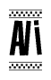 The image is a black and white clipart of the text Ali in a bold, italicized font. The text is bordered by a dotted line on the top and bottom, and there are checkered flags positioned at both ends of the text, usually associated with racing or finishing lines.