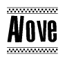 The image contains the text Alove in a bold, stylized font, with a checkered flag pattern bordering the top and bottom of the text.