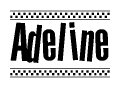 The clipart image displays the text Adeline in a bold, stylized font. It is enclosed in a rectangular border with a checkerboard pattern running below and above the text, similar to a finish line in racing. 