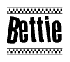 The image contains the text Bettie in a bold, stylized font, with a checkered flag pattern bordering the top and bottom of the text.