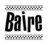 The clipart image displays the text Baire in a bold, stylized font. It is enclosed in a rectangular border with a checkerboard pattern running below and above the text, similar to a finish line in racing. 