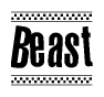 The clipart image displays the text Beast in a bold, stylized font. It is enclosed in a rectangular border with a checkerboard pattern running below and above the text, similar to a finish line in racing. 