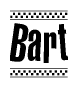 The image contains the text Bart in a bold, stylized font, with a checkered flag pattern bordering the top and bottom of the text.