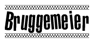 The image contains the text Bruggemeier in a bold, stylized font, with a checkered flag pattern bordering the top and bottom of the text.